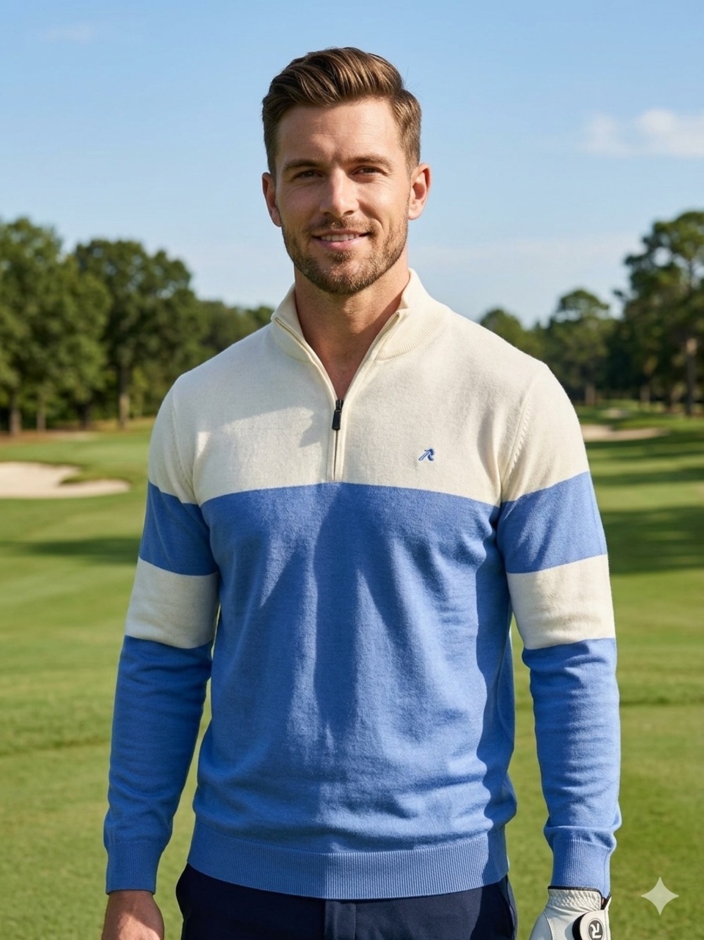 REDVANLY Sanders Merino Wool Quarter Zip Sweater